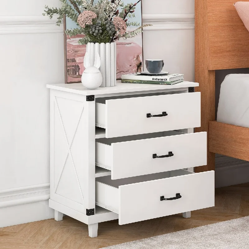 Modern Solid Wood Table Bedroom Bedside Table, MDF With 3 Drawers Locker for Bedroom/Living Room/Side Table