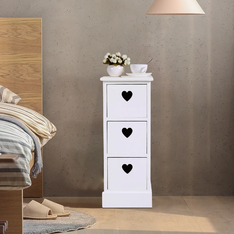 Modern Wooden Bedside Table with 3 Drawers Bedside Table with Heart Cutout for Living Room Bedroom Office