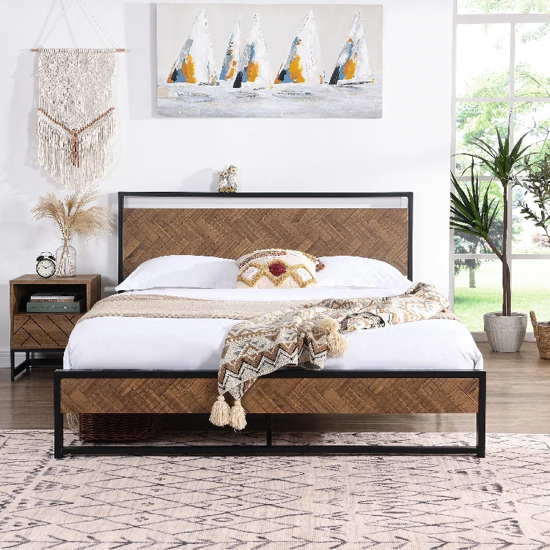 Myhozm Low Profile Metal Frame Platform Bed with Headboard