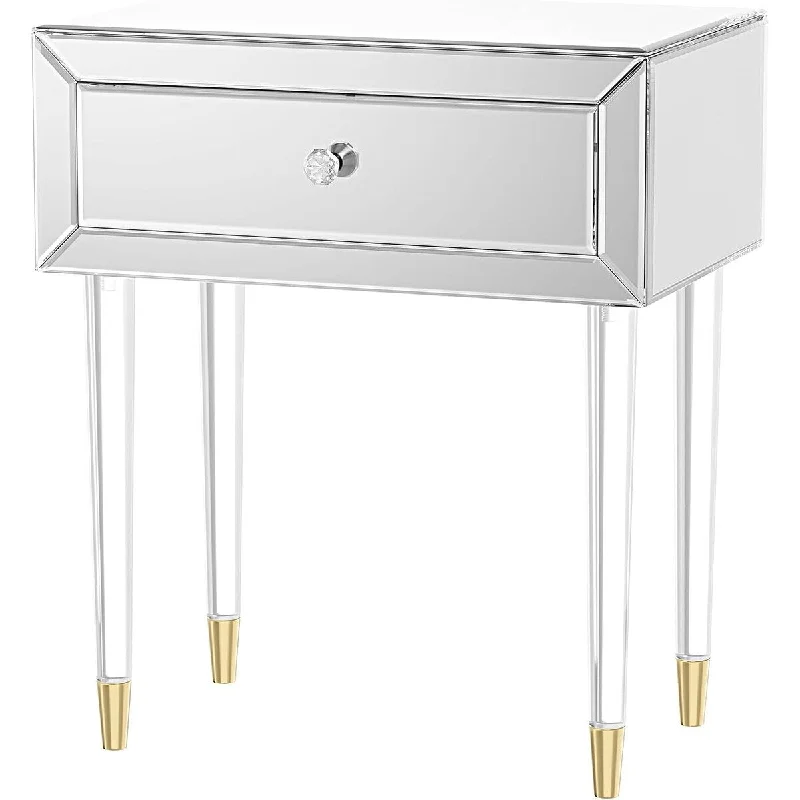 Nightstand with Drawer, Mirrored Bedside Table 13"D x 21.5"W x 23.7"H