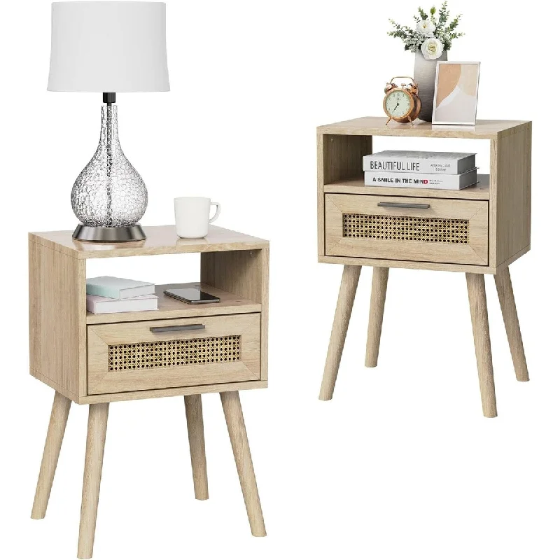 Nightstands Set of 2, Bedside Table with Drawer, 11.81"D x 15.75"W x 23.62"H