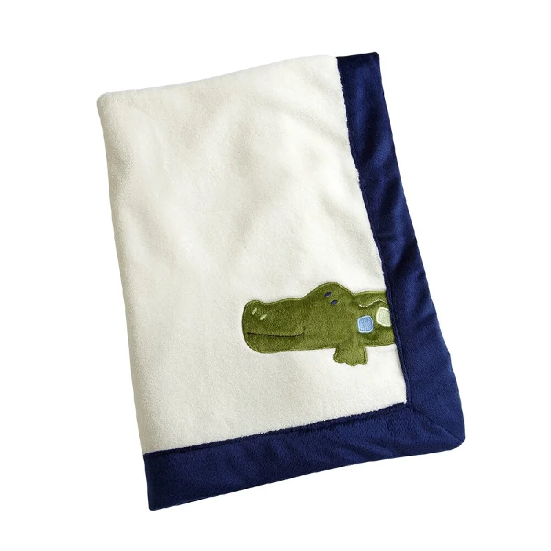 NoJo Alligator Blues Appliqued Coral Blanket