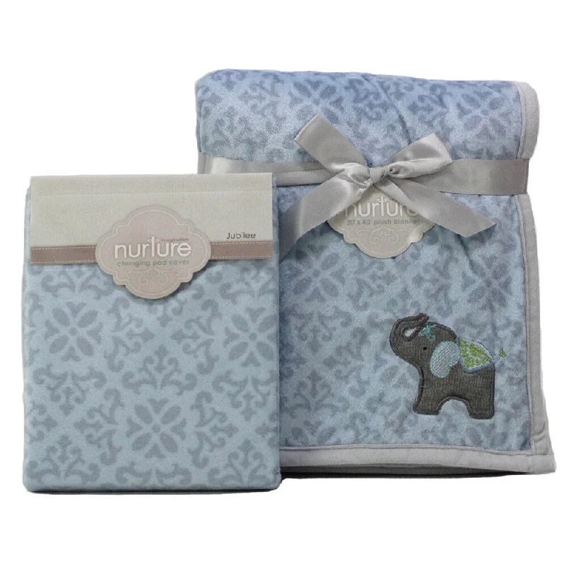 Nurture Elephant Jubilee Nursery Plush Blanket and Changing Pad Cover Set