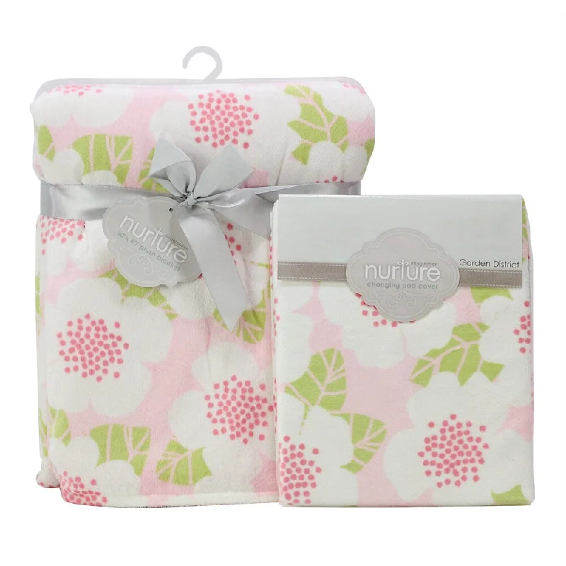 Nurture Garden District Nursery Plush Blanket and Changing Pad Cover Set