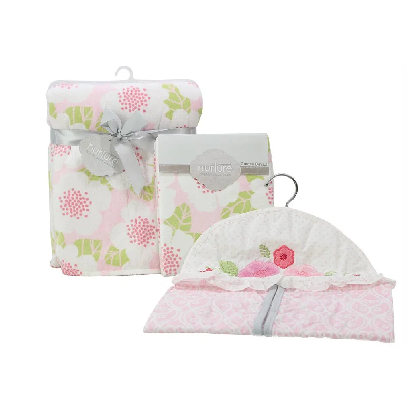 Nurture Garden District Nursery Plush Blanket, Changing Pad Cover and Diaper Stacker Set