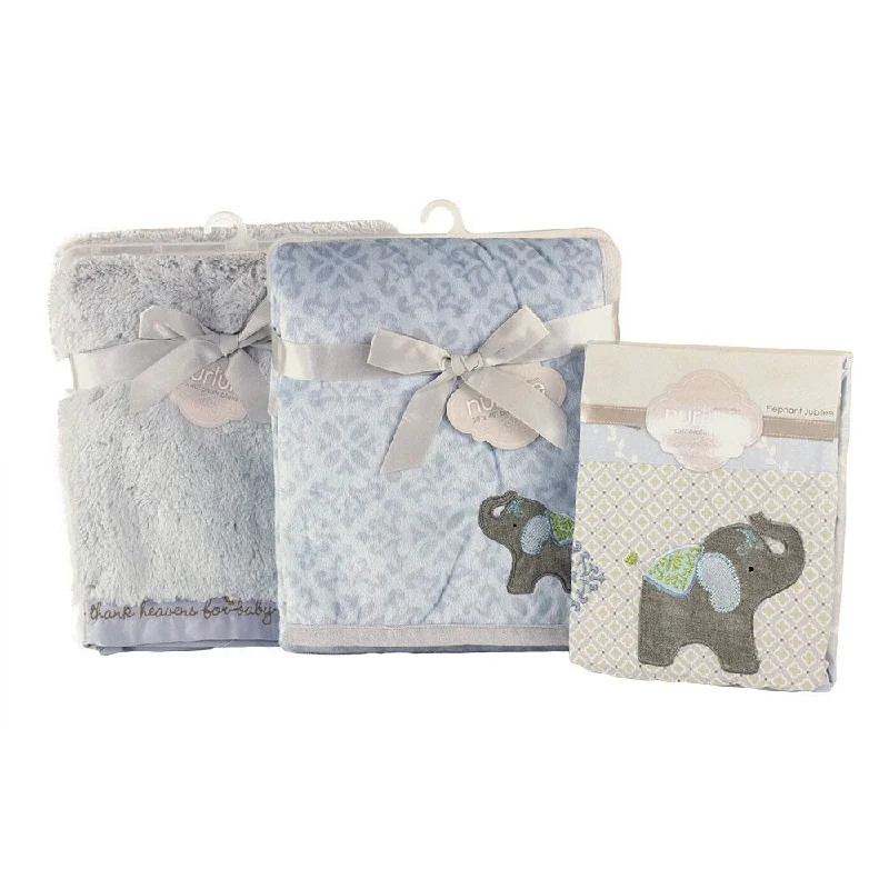 Nurture Imagination Elephant Jubilee Blanket and Sheet 3-piece Nursery Bundle