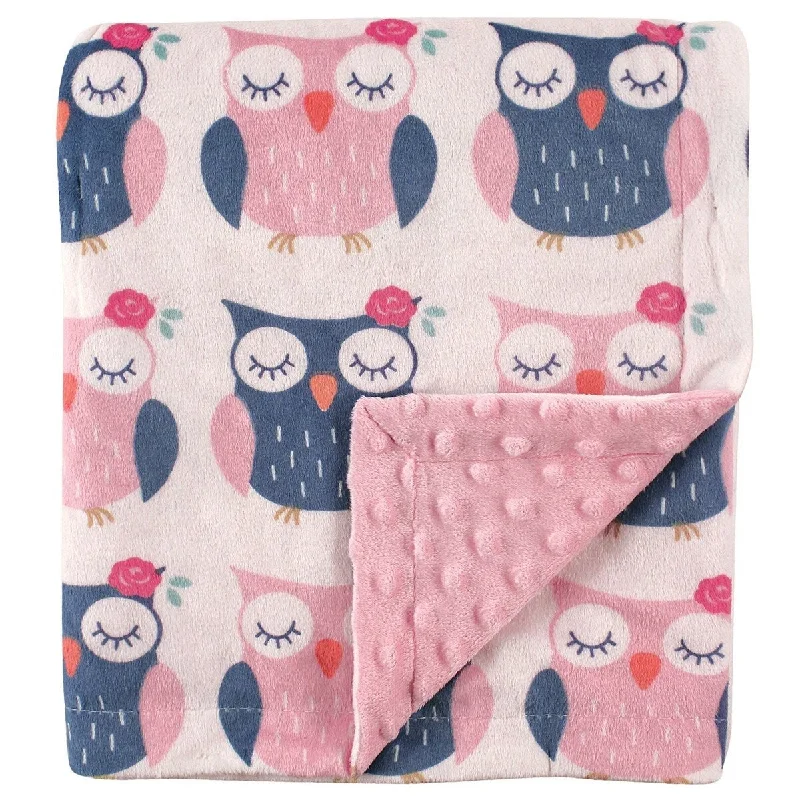 Pink and Blue Owls Baby Printed Mink Blanket