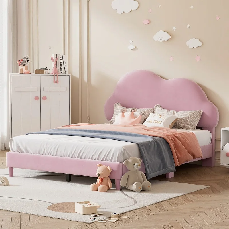 Pink Full Size Upholstered Platform Bed with Contemporary Style