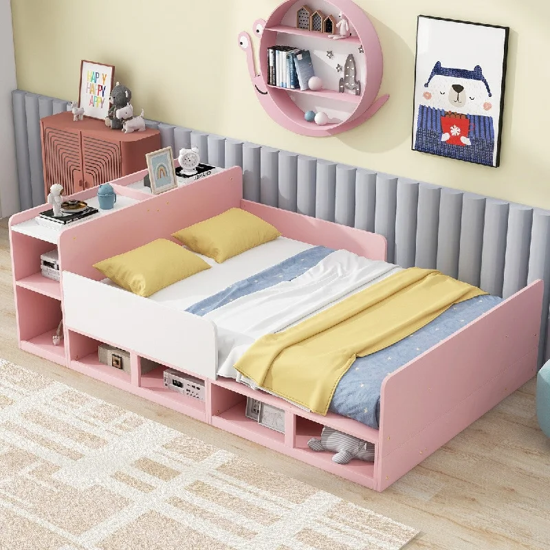 Pink Full Size Wood Platform Bed with Storage