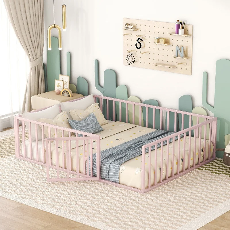 Pink Queen Size Metal Floor Bed Frame for Toddlers