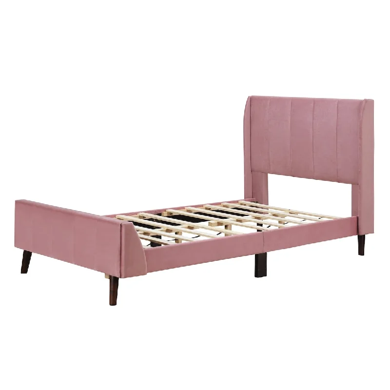 Pink Twin Size Upholstered Platform Bed with Tufted Headboard