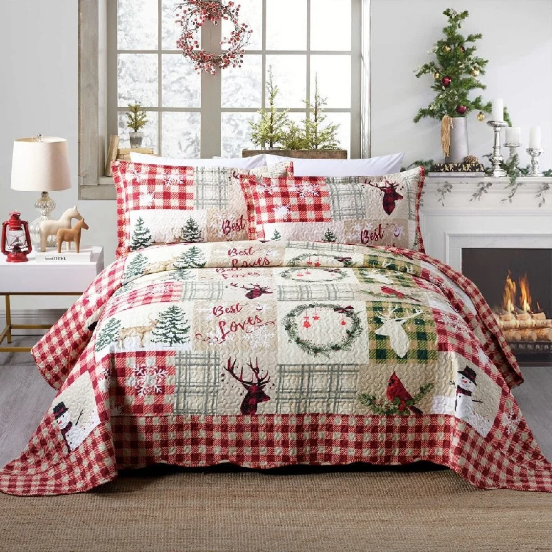 Rustic Patchwork Christmas Quilt Bedspread Set