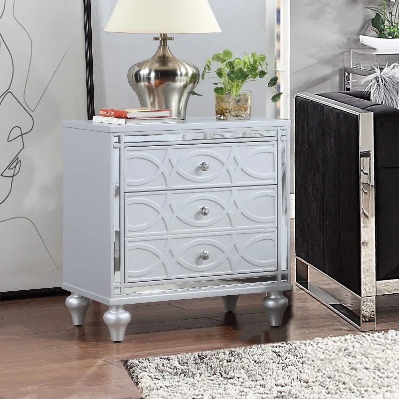 Silver Nightstands Bedside Table End Table with Mirror Frame Accents