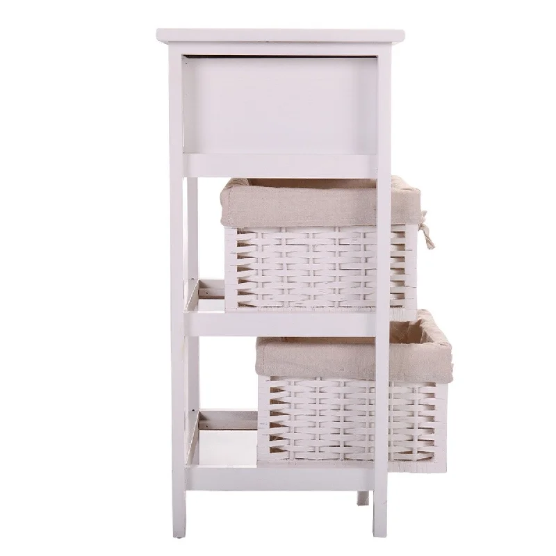 Sleek and Stylish Bedside Table with Two Removable Baskets, White Finish for a Touch of Luxury in Your Bedroom