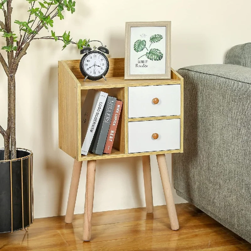 Small Bedside Table with Storage Drawers Modern Nightstand 11.8"D x 16.92"W x 25.98"H