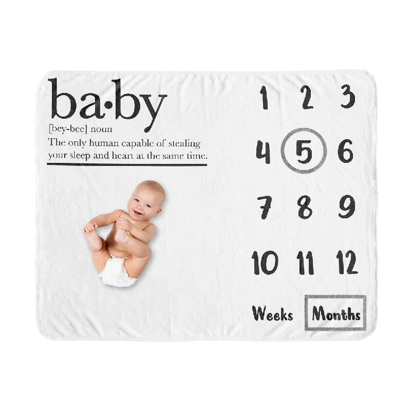 Sweet Jojo Designs Black White Boy Girl Gender Neutral Baby Monthly Milestone Blanket Dictionary Definition Modern Sleep Heart