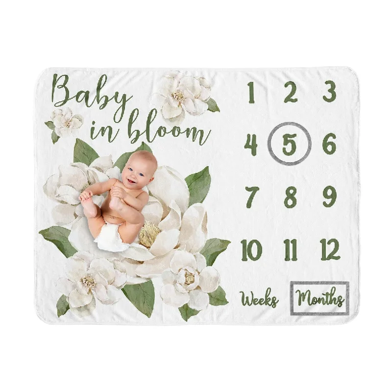 Sweet Jojo Designs Sage Green Boho Flower Ivory Floral Collection Girl Baby Monthly Milestone Blanket Bohemian Garden Magnolia