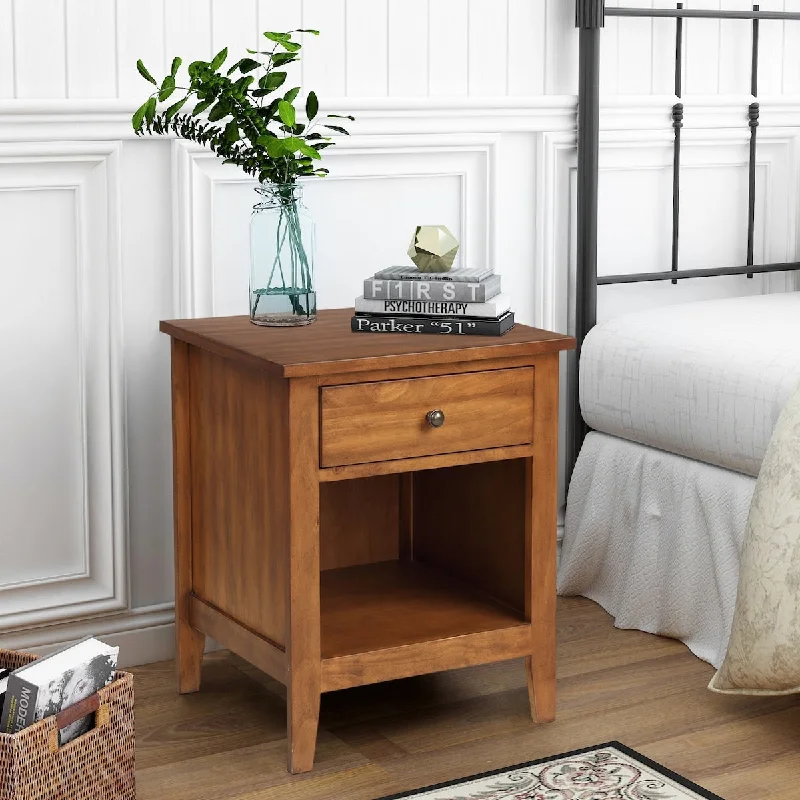 Traditional Bedroom Furniture Solid Wood 1-drawer Nightstand, Open Shelf Provides Additional Storage