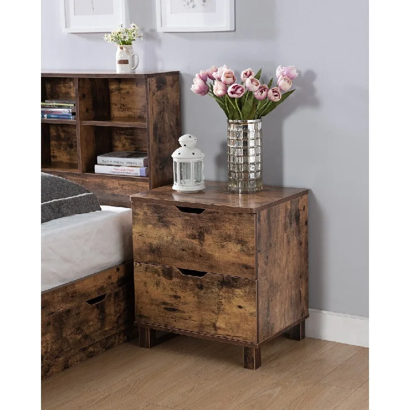 Traditional Distressed Solid Wood Frame Bedroom Bedside Table Furniture Coffee Table, with Two Drawer Storage Cabinet