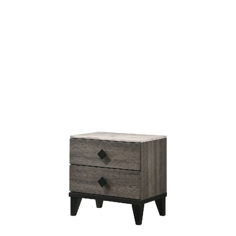 Traditional Finish Solid Wood Bedroom Nightstand Storage Cabinet, Coffee Table With Two Storage Drawers & Diamond Handle