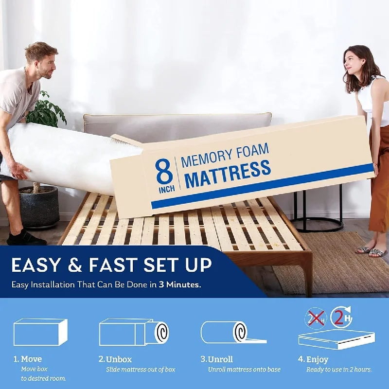 Twin Size Mattress in a Box, 8 inch Cooling Gel Green Tea Memory Foam Mattresses, Medium Firm