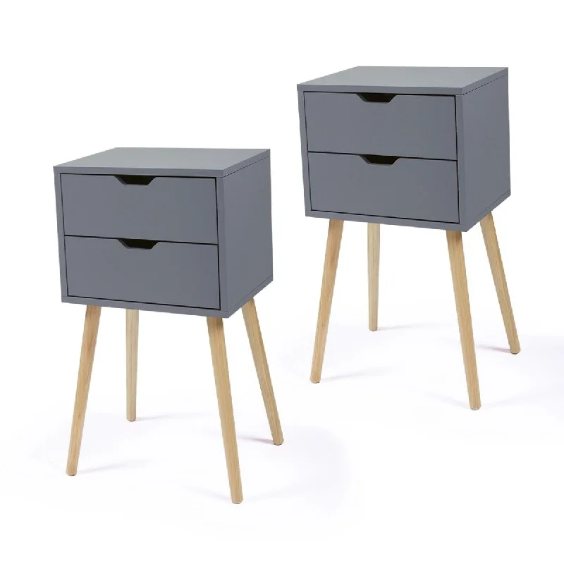 Two Fitted Modern Bedside Table Furniture, with 2 Drawer Storage Cabinet for Bedroom/Living Room/Side Table (Dark Grey)