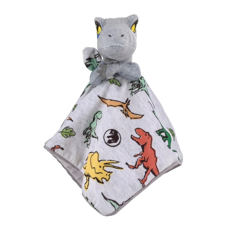 Welcome to the Universe Baby Jurassic World Grey, Green, Orange and Yellow, Grey Plush Dinosaur Raptor Security Baby Blanket