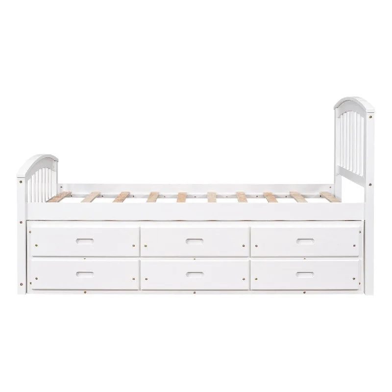 White Twin Size Storage Platform Bed with Drawers, Solid Wood