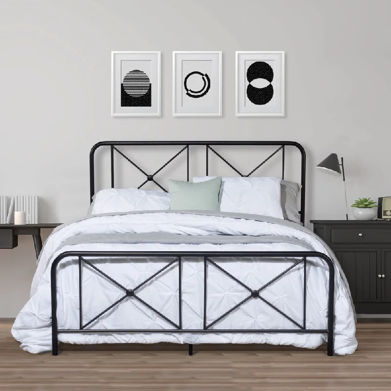 Williamsburg Metal Bed with Decorative Double X Design, Black