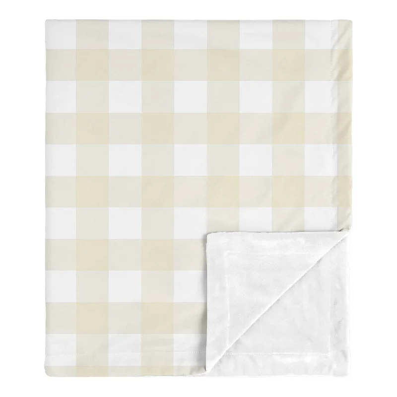 Woodland Plaid Collection Boy Baby Receiving Security Swaddle Blanket - Beige and White Buffalo Check