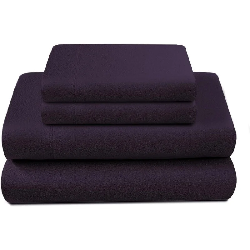 100 Percent Cotton Double Brushed Flannel Sheet Set - 170 GSM Heavyweight, Deep Pockets - Eggplant Color