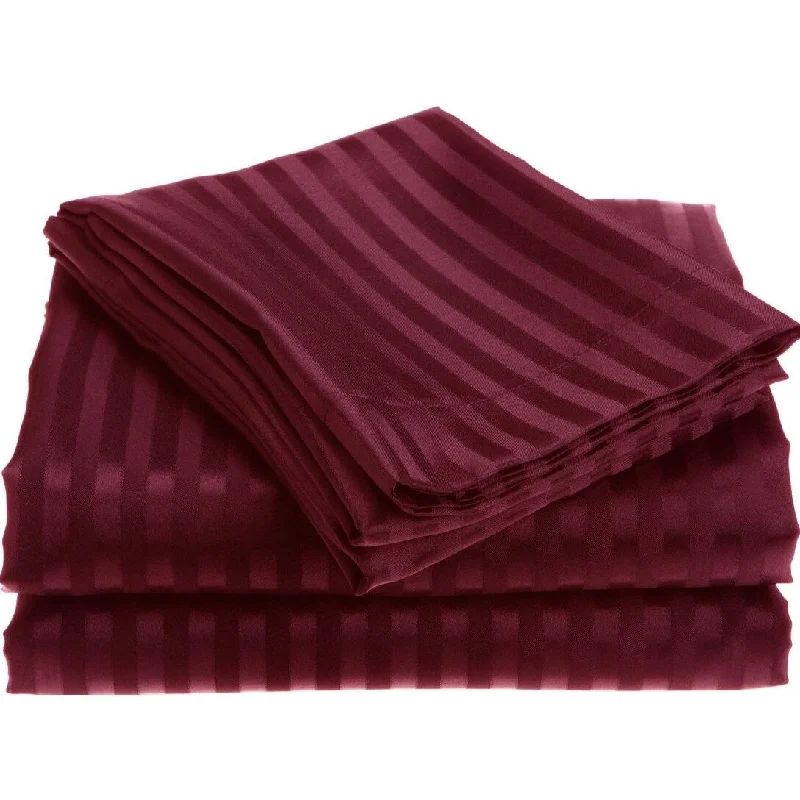 1800 Series Wrinckle Resistant 4 Piece King Size Embossed Stripe Sheet Set - Burgundy