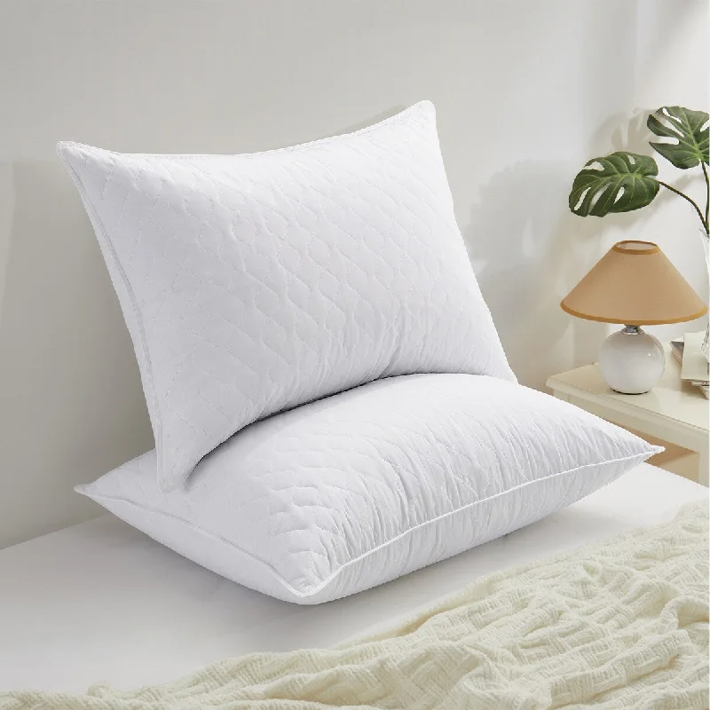 2 Pack Medium-Soft Goose Feather Pillows White Quilted Cover