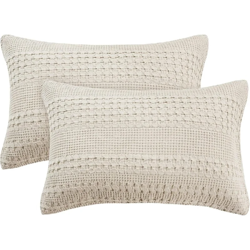 2 Pcs Decorative Waffle Weave Pillow Case Covers