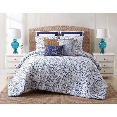 Open Box - 2pc Twin/Twin Extra Long Indienne Paisley Comforter Set Navy/White - Oceanfront Resort