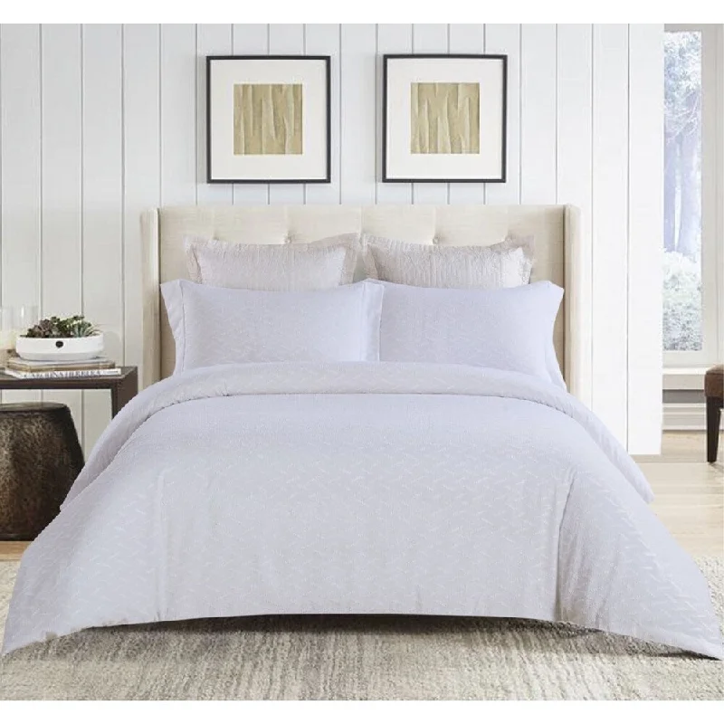 3pc Clipped Jacquard Duvet Cover Set White