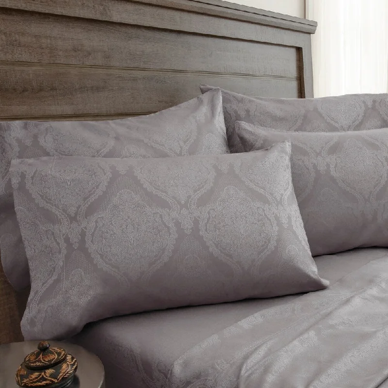 800 Thread Count Jacquard Damask Silver Bonus Cotton Rich Sheet Set