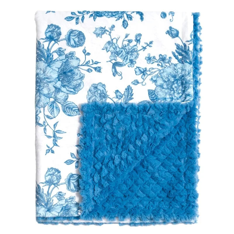 Blanket Love French Blue Floral Blanket Unisex for Baby Size 27" X 36" - 27" x 36"