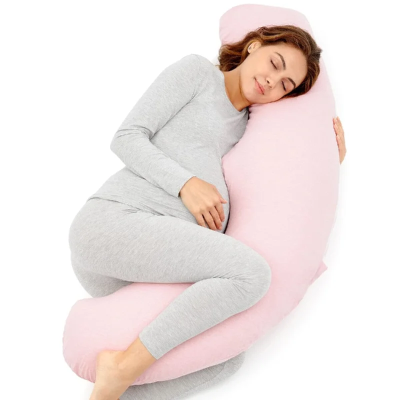 Body Pillow for Pregnancy, J Shaped Pregnancy Pillows for Side Sleeping, Soft Maternity Pillow with Jersey Cotton Cover