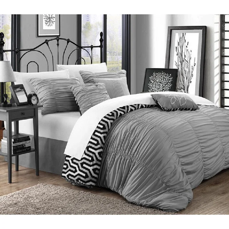 Chic Home Lester Silver Pleated Ruffled 7-piece Comforter Set