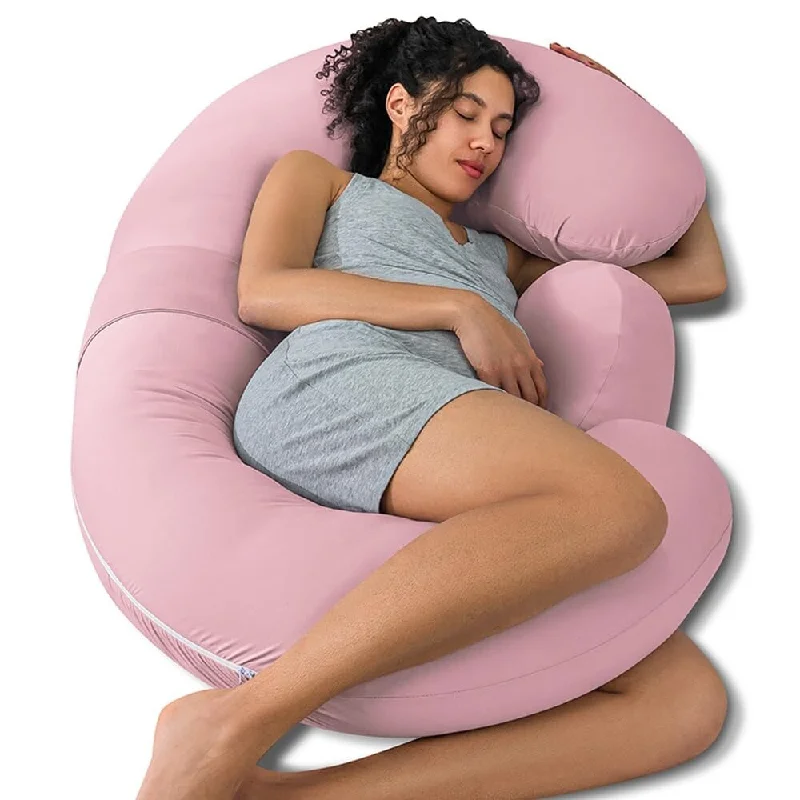 Cooling Pregnancy Pillows, E Shaped Maternity Pillow for Sleeping, with Extra Wedge Pillow for Belly Support, 60 Inch Full