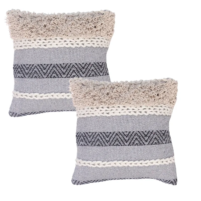 Cotton Accent Throw Pillows, Geometric Lined Pattern - Multicolor