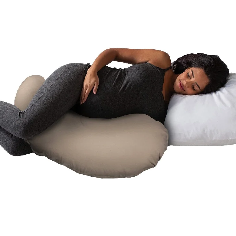 Cuddle Pregnancy Pillow with 100% Organic Cotton Removable Cover, Biscuit, Comfy Body-conforming Hypoallergenic Fiber Fill