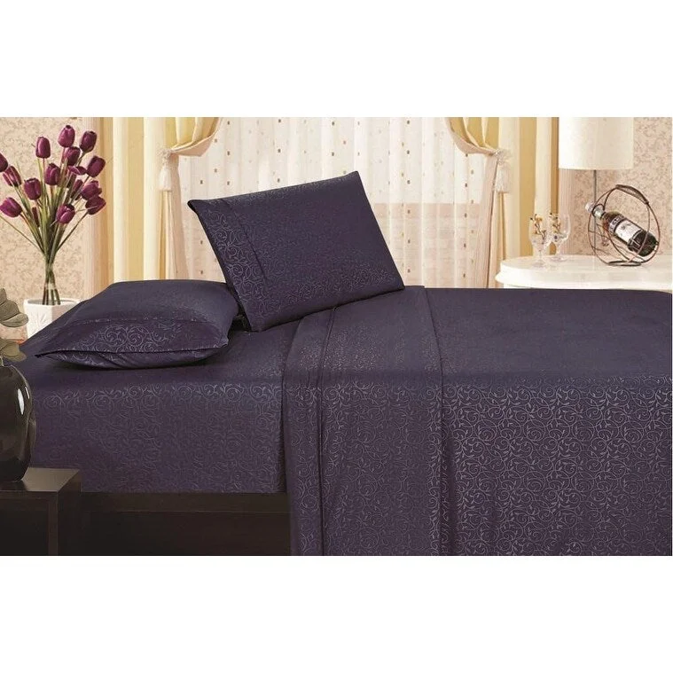 Décor&More 1800 Series Queen Size 4 Piece Vine Embossed Sheet Set - Navy