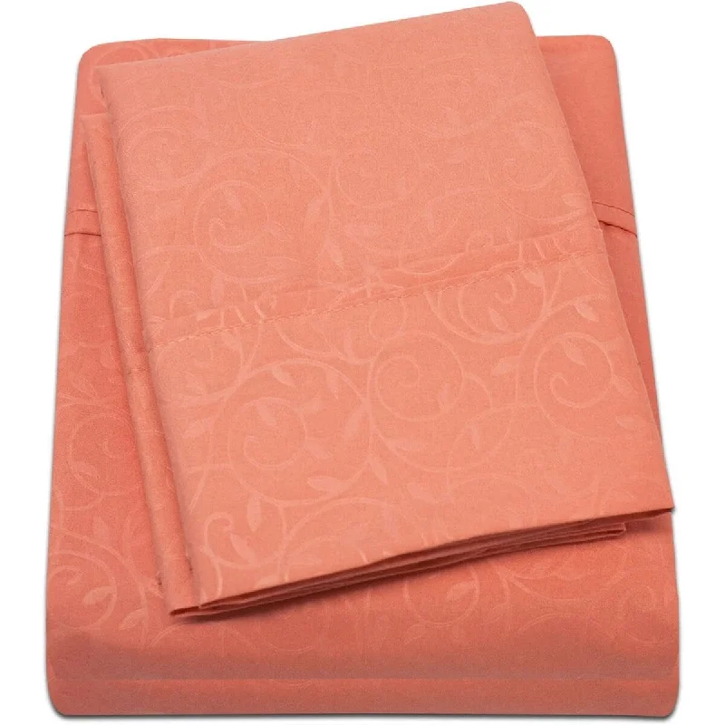 Décor&More 1800 Series Queen Size 4 Piece Vine Embossed Sheet Set - Orange