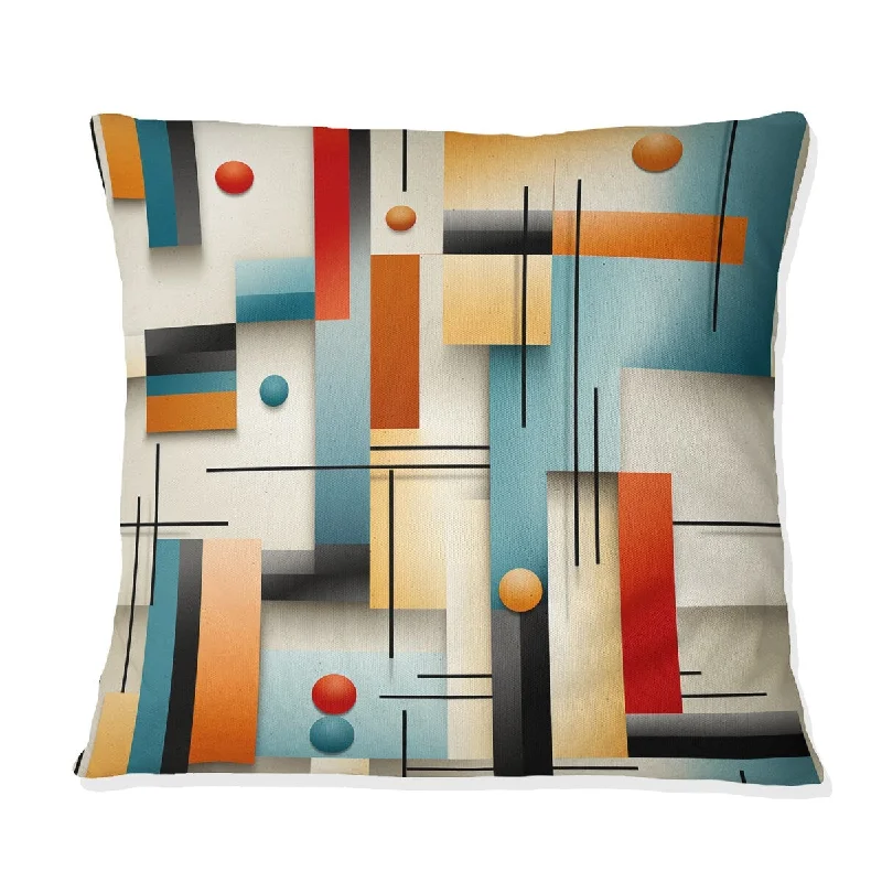 Designart "Beige Turquoise Retro Revival Geometric" Geometric Printed Throw Pillow