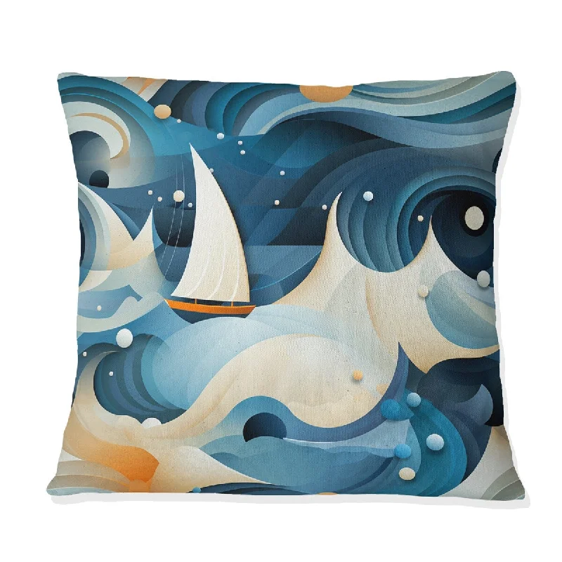 Designart "Blue And White Wave" Coastal Printed Throw Pillow