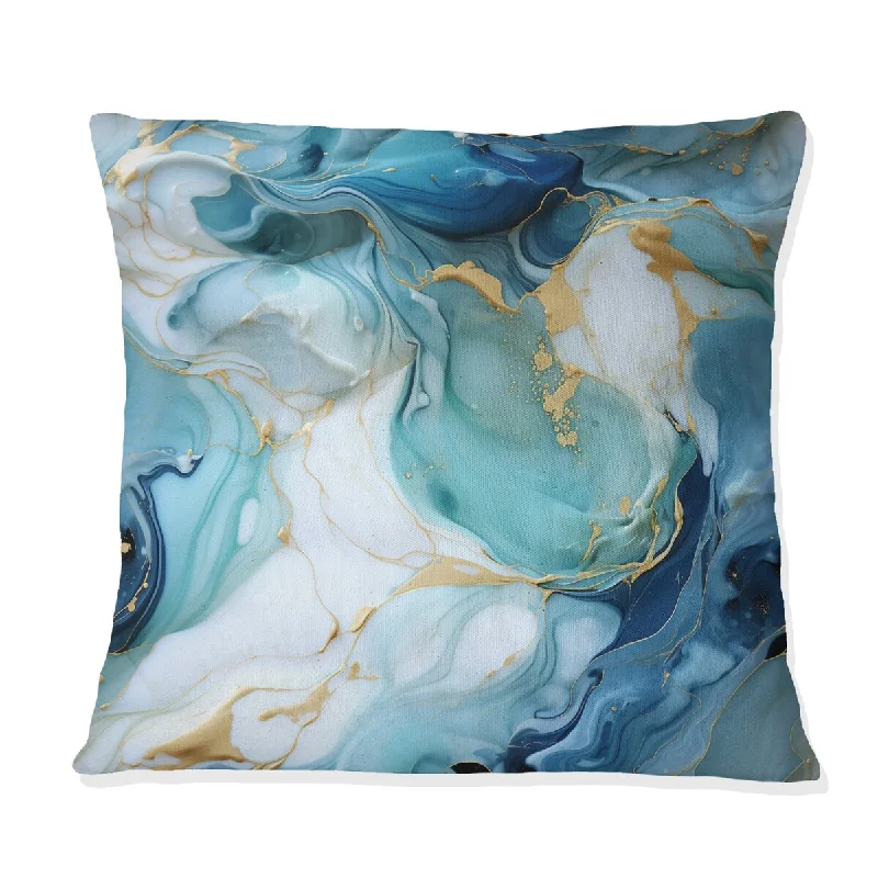 Designart "Coastal Blue Elegant Marble Shore III" Marble Printed Throw Pillow