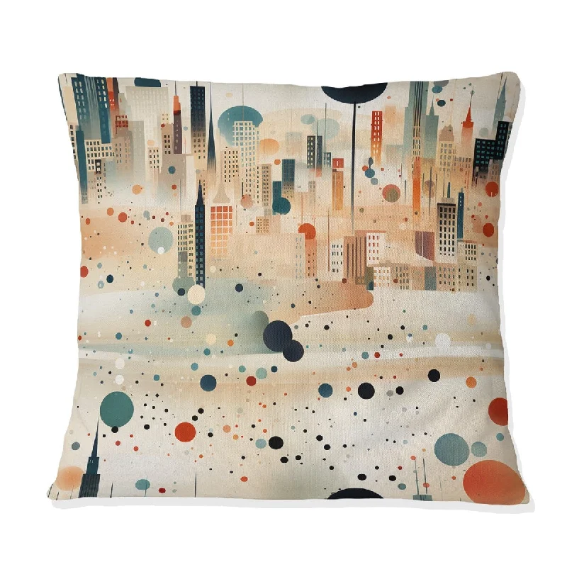 Designart "Coral And Beige Poka Dot Skyline" Polka Dots Printed Throw Pillow