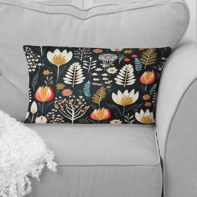 Designart "Cottage Elegant Black Plants Meadows" Floral Printed Throw Pillow